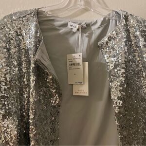 Good American Metallic Silver Sequin Cardigan Holiday Dressy